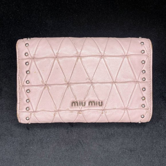 Miu Miu Nappa Leather Geometric Quilted Studded Turnlock Trifold Wallet - Picture 3 of 15